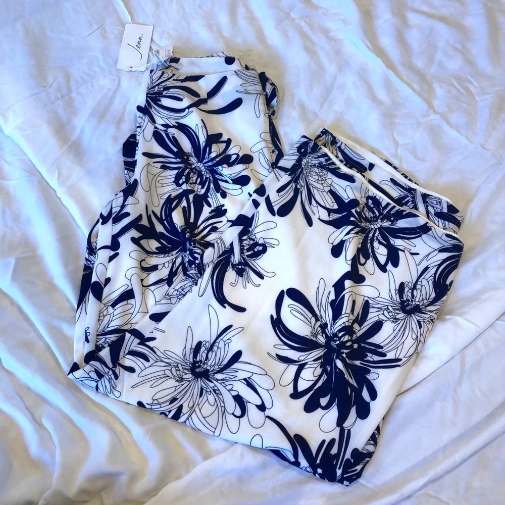 Jenn Off White + Navy Flowy Floral Pants